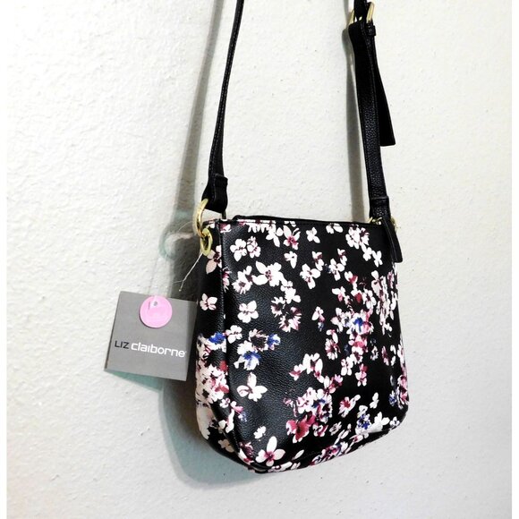 Liz Claiborne Clementine Classical Floral Crossbody Womens Black Pink White Blue - Picture 12 of 14